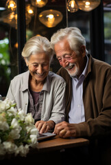 Canvas Print - senior couple using device