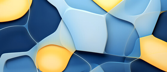 Wall Mural - Modern Geometric Background with Blue Triangles Shapes, Yellow Frame, and Hexagonal Composition Background