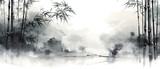 Fototapeta Sypialnia - Japanese ink painting of a bamboo texture, double-exposure 