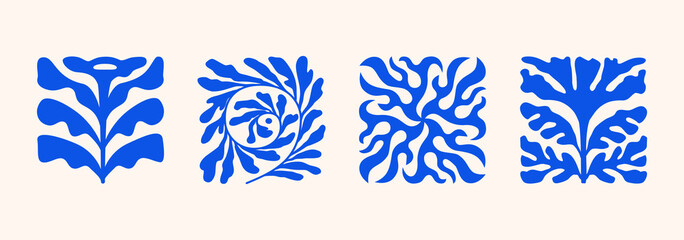 Poster - Vector illustration in simple Matisse naive and hippie groovy style, flowers and plants, floral botanic hand drawn design templates, frames and modern art prints, posters and placards