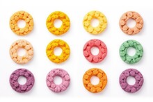 Colorful Breakfast Rings Set Isolated Fruity Cereal
