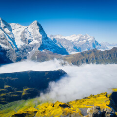 Wall Mural - mountain scenery in the swiss alps. mountains peaks. natural landscape. mountain range and clear blu