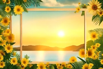 Sticker - frame with flowers and sun