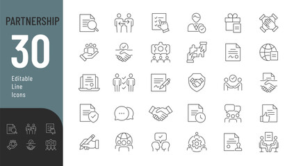 Partnership Line Editable Icons set. Vector illustration in modern thin line style of business icons: agreement, documentation, conversation, and more. Pictograms and infographics for mobile apps