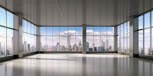 Empty Interior View Of Modern Metropolis Through The Window