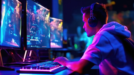 Sticker - Professional gamers play video games on rgb pc