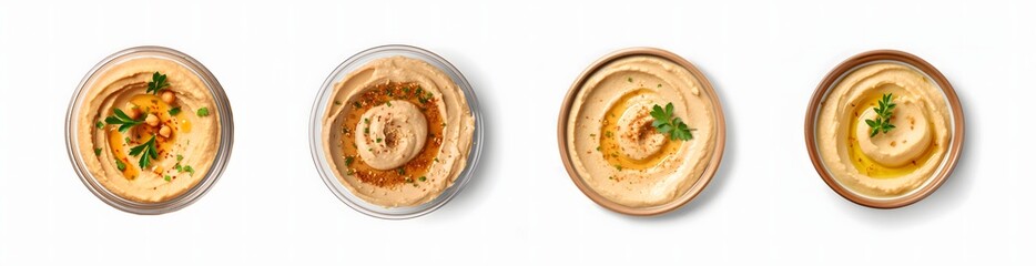 Top-View Bowl of Hummus Isolated on White