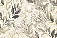 Create A Pattern With Leaves Line Art, Using Delicate Neutral Colors To Form Intricate And Elegant Leaf Motifs