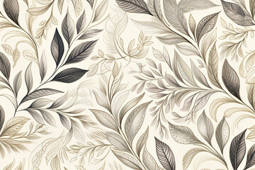 Create a pattern with leaves line art, using delicate neutral colors to form intricate and elegant leaf motifs