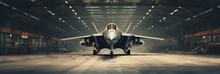 Fighter Jet Inside Military Hangar. Generative Ai