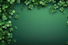 Shamrocks On A Green Background Celebrate St. Patrick's Day. Space For Text