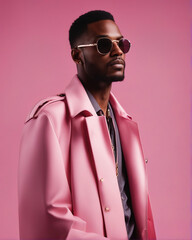 portrait of an african american male model dressed in trendy clothes in pink colors. stylish image o