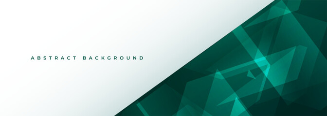Wall Mural - White and green wide abstract background with geometric shapes. Green and white modern abstract banner or email signature backdrop. Vector illustration