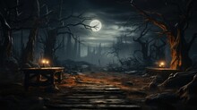 Halloween Background Hyper Realistic Horror Spooky With Jack O Lantern Decoration Moon Light