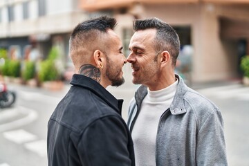 Sticker - Two men couple smiling confident standing together at street