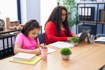 Canvas Print - Mother and daughter working at office