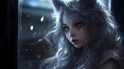 Wall Mural - Anime sexy girl and cat illustration.Phone Wallpaper.Character Design Concept Art Book Illustration Video Game Digital Painting. CG Artwork Background. Generative AI
