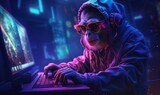 Hacker monkey working with computer