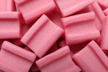 Canvas Print - Tasty pink chewing gums as background, top view