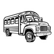 School bus, simple thick lines kids or children cartoon coloring book pages. Clean drawing can be vectorized to illustration.
