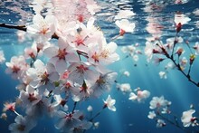 Creative Floral Concept, Wallpaper Of Fresh Soft Spring Flowers Underwater, Background Image Of Flowers In Water
