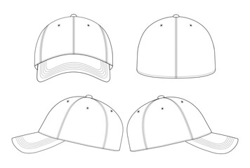 Blank Fitted Baseball Cap Template of front,back and side view