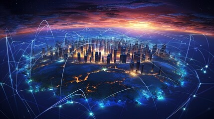 Wall Mural - global connection with network technology background, generated by ai