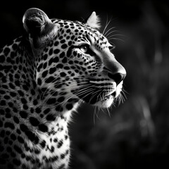 Wall Mural - a black and white shot of a majestic leopard generative ai