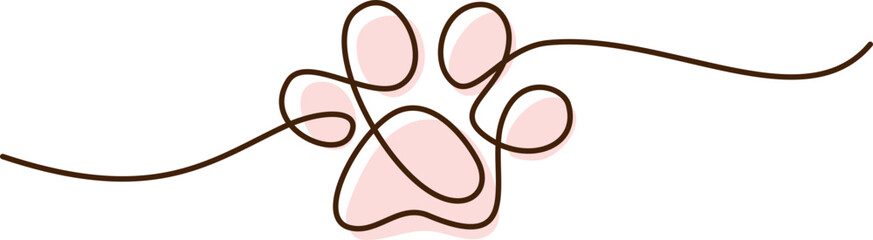 Wall Mural - Paw print of dog or cat. Continuous one line drawing