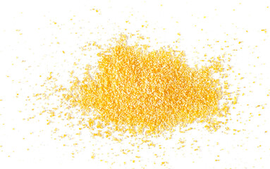 Wall Mural - Corn polenta, uncooked isolated on white, top view