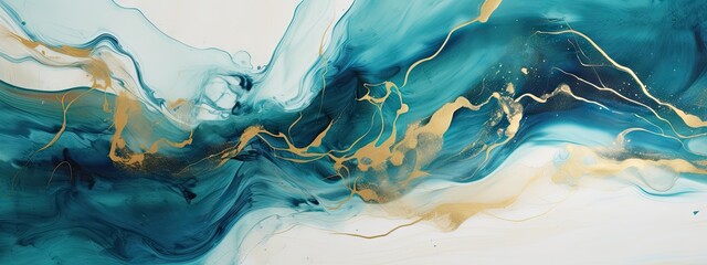 abstract swirling painting of turquoises, blues, greens and yellows Generative AI