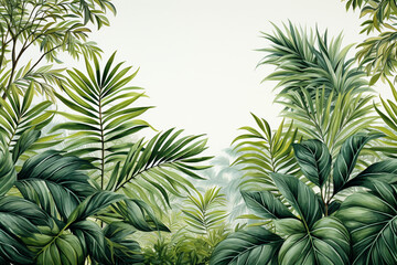 Wall Mural - Seamless tropical plants leaves background watercolor