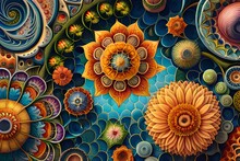 An Ultra Hd Detailed Painting Of Many Different Types Of Flowers By Android Jones, Earnst Haeckel, James Jean. Behance Contest Winner, Generative Art, Baroque, Intricate Patterns, Fractalism, Movie St