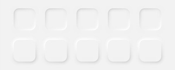 Wall Mural - square buttons in a neomorphic style on a white background. a set of user interface design elements.