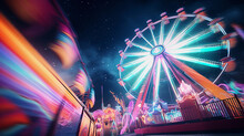 Carnival At Night, Ferris Wheel In Motion, Laughter And Joy In The Air, Vibrant Colors