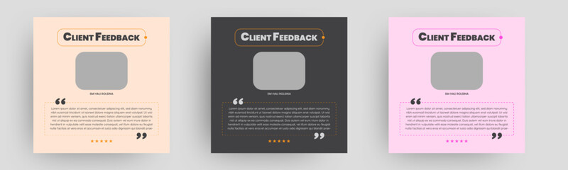 A satisfied customer left a 5-star review, Clients or customer testimonials social media post template design. Customer service feedback review poster banner.