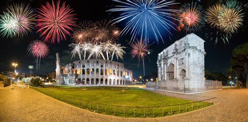 Sticker - Fireworks display at Colosseum in Rome, Italy