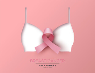 Wall Mural - Breast Cancer awareness paper cut pink bra card