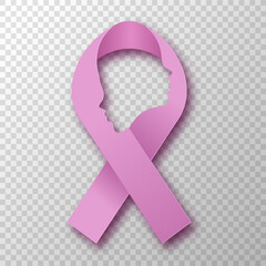 Wall Mural - Breast cancer pink ribbon and woman profile papercut isolated element