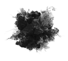 Wall Mural - black watercolor ink smoke flow blot on white background.
