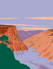 WPA Poster Art Of Flaming Gorge National Recreation Area In Wyoming And Utah United States Of America Done In Works Project Administration Or Art Deco Style.
