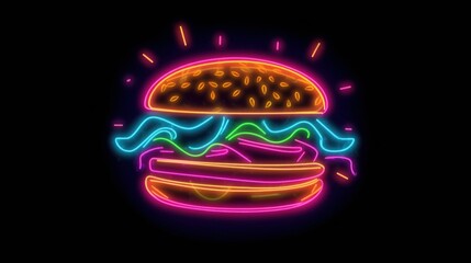 Wall Mural - A neon logo of a burger woth the long bread. Generated by ai