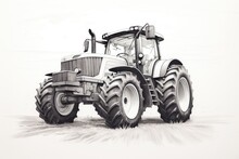 Black And White Drawing Of A Big Tractor With Large Tires.
