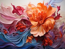 Illustration Of A Colorful Floral Painting Adorning A Wall. Generative AI