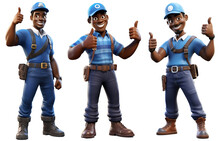 3D Render Worker Man Plumber Character Cartoon Style Isolated On Transparent Background