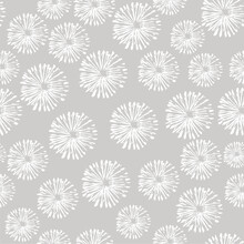 Graphic Pattern With Stylized Floral Ornament Abstract Flower Seamless Pattern.Monochrome Floral Dot Motif. Seamless Pattern. Seamless Abstract Floral Pattern. Vector Illustration On Grey Background
