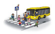 Children and a bus at a zebra crossing