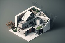 A Rendered Simplistic House With Intricate Axonometric Details From An Overhead View. Generative AI