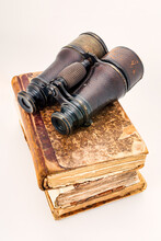 Vintage Journals, Ancient Notes, Binoculars, White Background