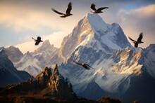 Alpine Majesty: Lone Eagle And Wolves In Breathtaking Mountain Scene
